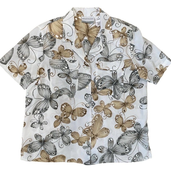 Alfred Dunner Tops - Butterfly Print Blouse Short Sleeve Button Front 6P